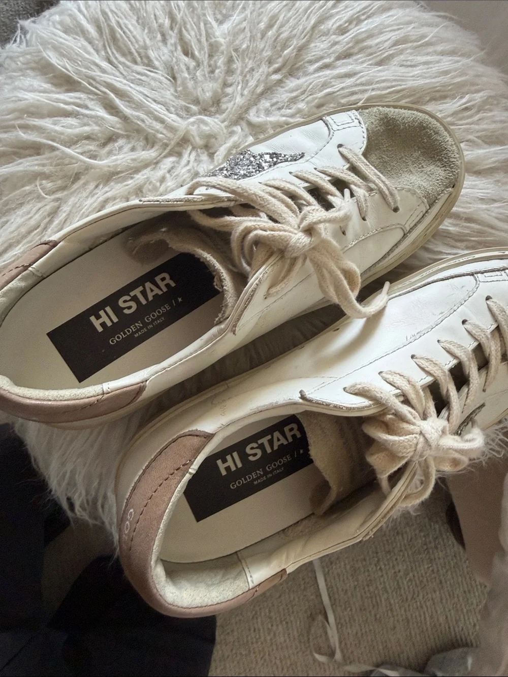 Golden Goose Inspired Glitter Star Sneakers - White & Silver